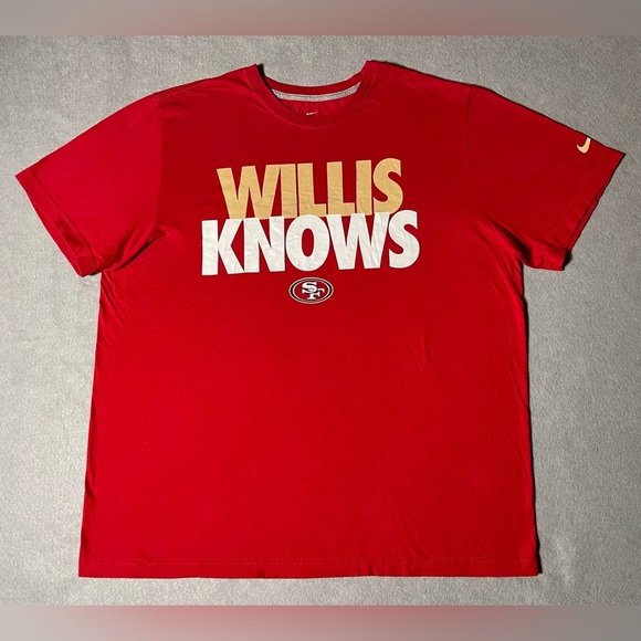 Nike NFL 49ers “Willis Knows” T-Shirt Red Men’s 2XL Patrick Willis Cotton Tee - Picture 1 of 6